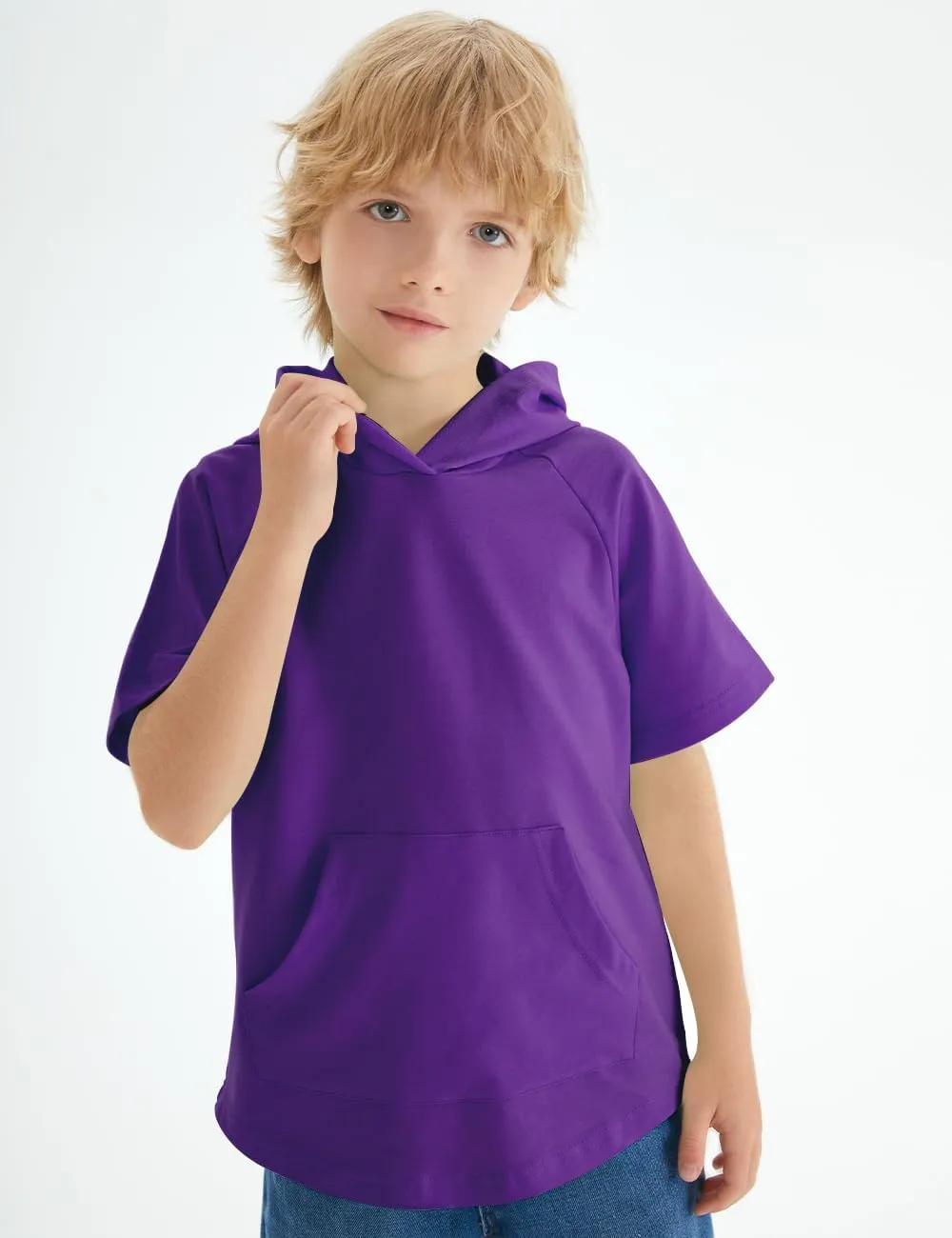 Spring&Gege Boys Light Weight Short Sleeve Hoodie Casual Solid Pullover Hooded T-shirt with Pocket