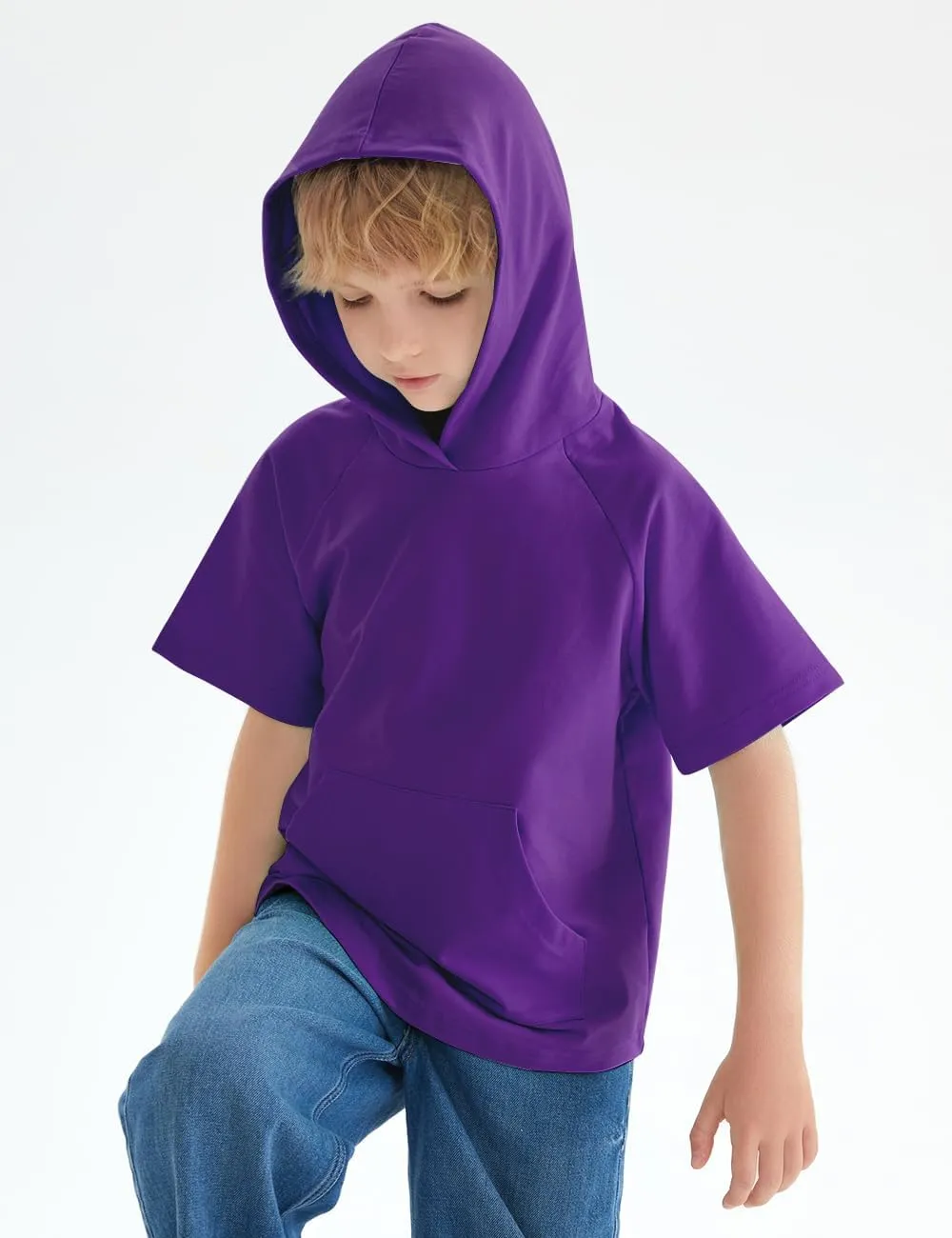 Spring&Gege Boys Light Weight Short Sleeve Hoodie Casual Solid Pullover Hooded T-shirt with Pocket