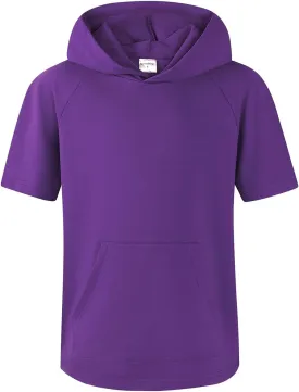 Spring&Gege Boys Light Weight Short Sleeve Hoodie Casual Solid Pullover Hooded T-shirt with Pocket