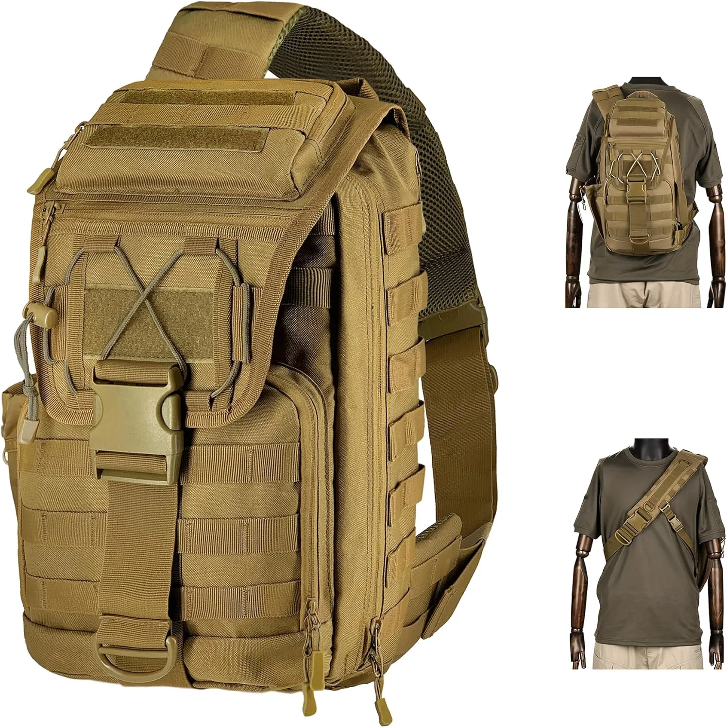 Tactical Sling Bag for Men, 30L Extra Large Tactical Bag with Bottle Holder, Cross Body Chest Pack Shoulder Backpack EDC Bag For Camping Hiking Trekking Daypack