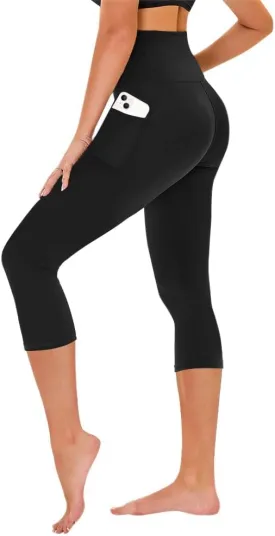 TNNZEET Capri Leggings for Women - Tummy Control Black Leggings with Pockets High Waisted Yoga Pants Workout Cycling Leggings