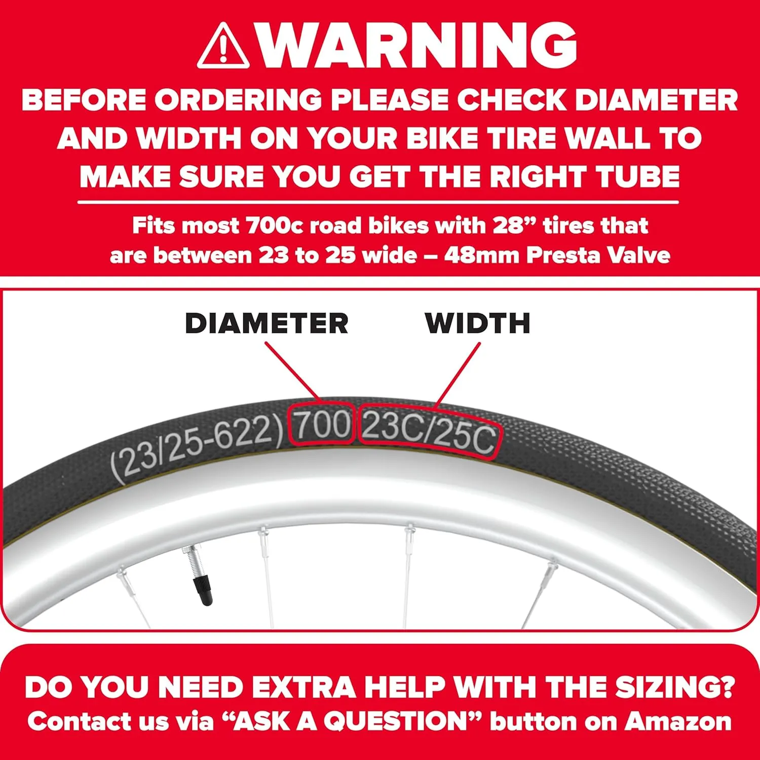 Ultraverse Bike Inner Tube for 700x23-25c, 700x28-32c, 700x35-43c 28 inch Bicycle Wheel Sizes with 48mm Presta Valve - Butyl Rubber Tubes for Road and Gravel Bikes - 2 Tubes, 2 tire levers Included