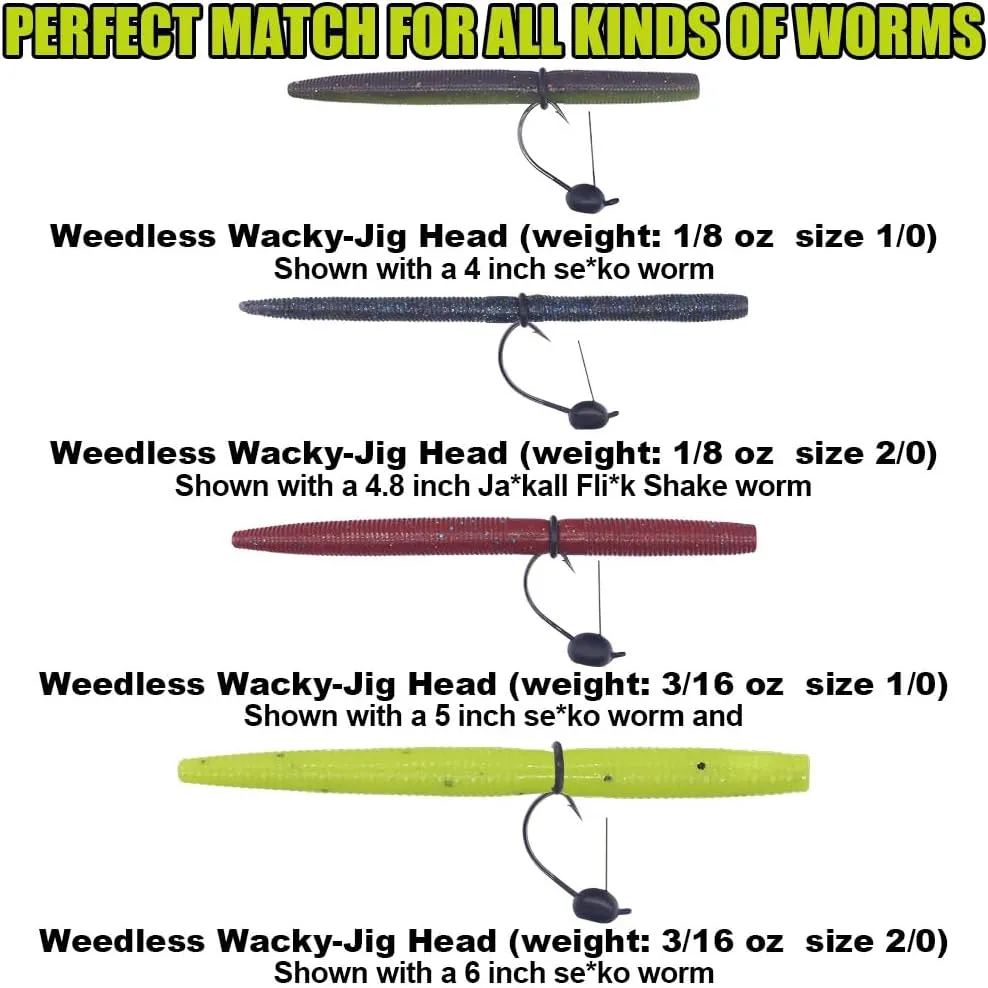 Weedless-Wacky-Rig-Hooks-Weedless-Jig-Head Worm Weights Hook for Bass Fishing 10 Pack