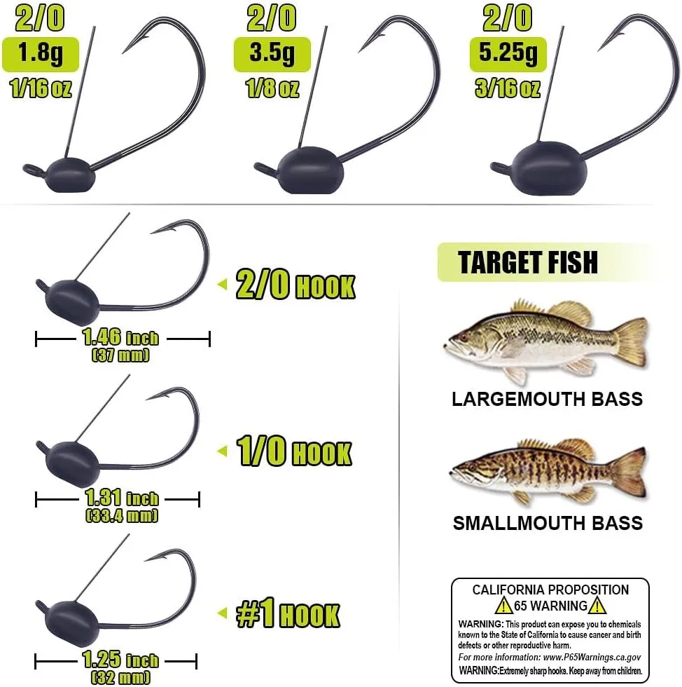 Weedless-Wacky-Rig-Hooks-Weedless-Jig-Head Worm Weights Hook for Bass Fishing 10 Pack
