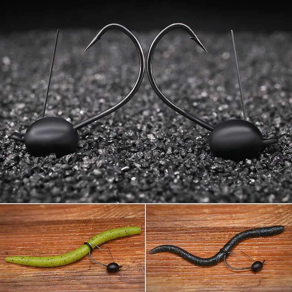 Weedless-Wacky-Rig-Hooks-Weedless-Jig-Head Worm Weights Hook for Bass Fishing 10 Pack