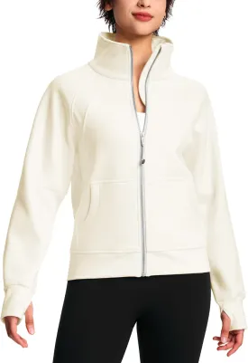 Womens Fleece Lined Half Zip Pullover Cotton Winter Warm Scuba Sweatshirt for Women with Thumbhole Pocket
