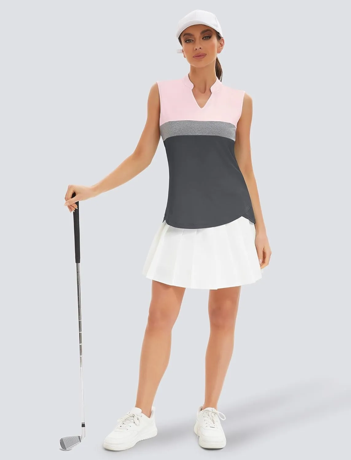 Womens Golf Shirt V Neck Sleeveless Polo Shirts Athletic Tennis Tank Tops Moisture Wicking Lightweight Sports Top