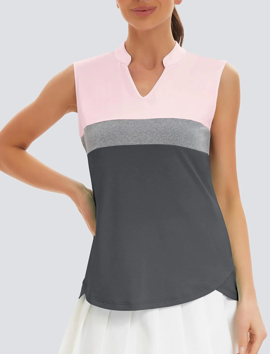 Womens Golf Shirt V Neck Sleeveless Polo Shirts Athletic Tennis Tank Tops Moisture Wicking Lightweight Sports Top