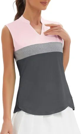Womens Golf Shirt V Neck Sleeveless Polo Shirts Athletic Tennis Tank Tops Moisture Wicking Lightweight Sports Top