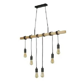 Woody 6 Light Bar Pendant - Wood & Black Metal