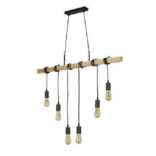 Woody 6 Light Bar Pendant - Wood & Black Metal
