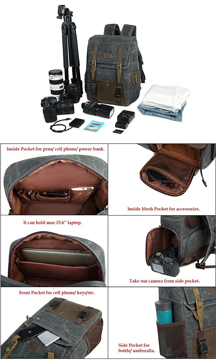 Woosir Waterproof Camera Backpack with Laptop Compartment